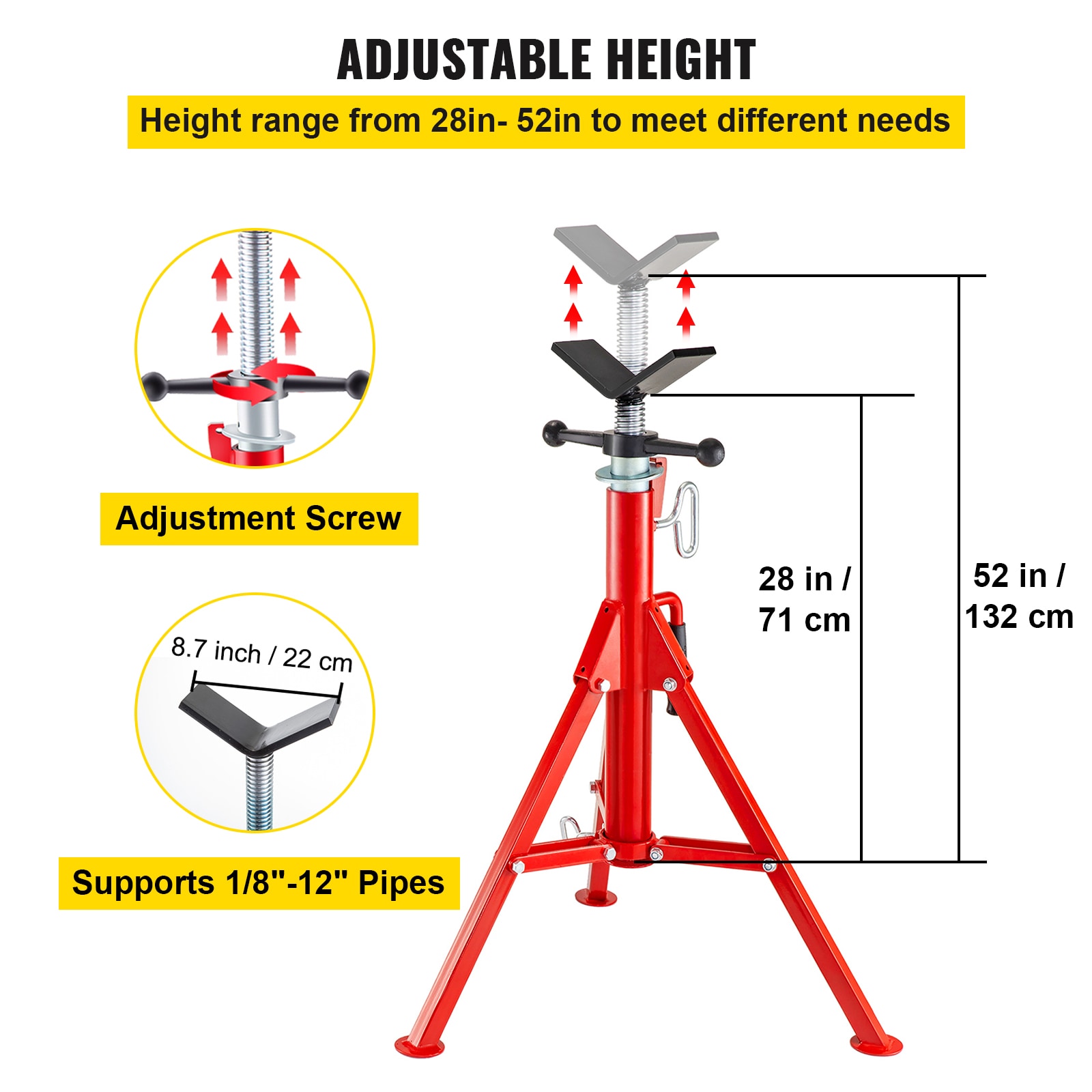 V Head Pipe Stand Adjustable Height Heavy Duty Steel Jack Stand_voghion.com